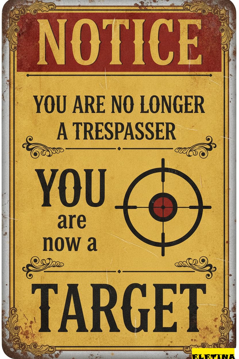 No Longer Trespasser Now Target Tin Sign, 12x8 Inch