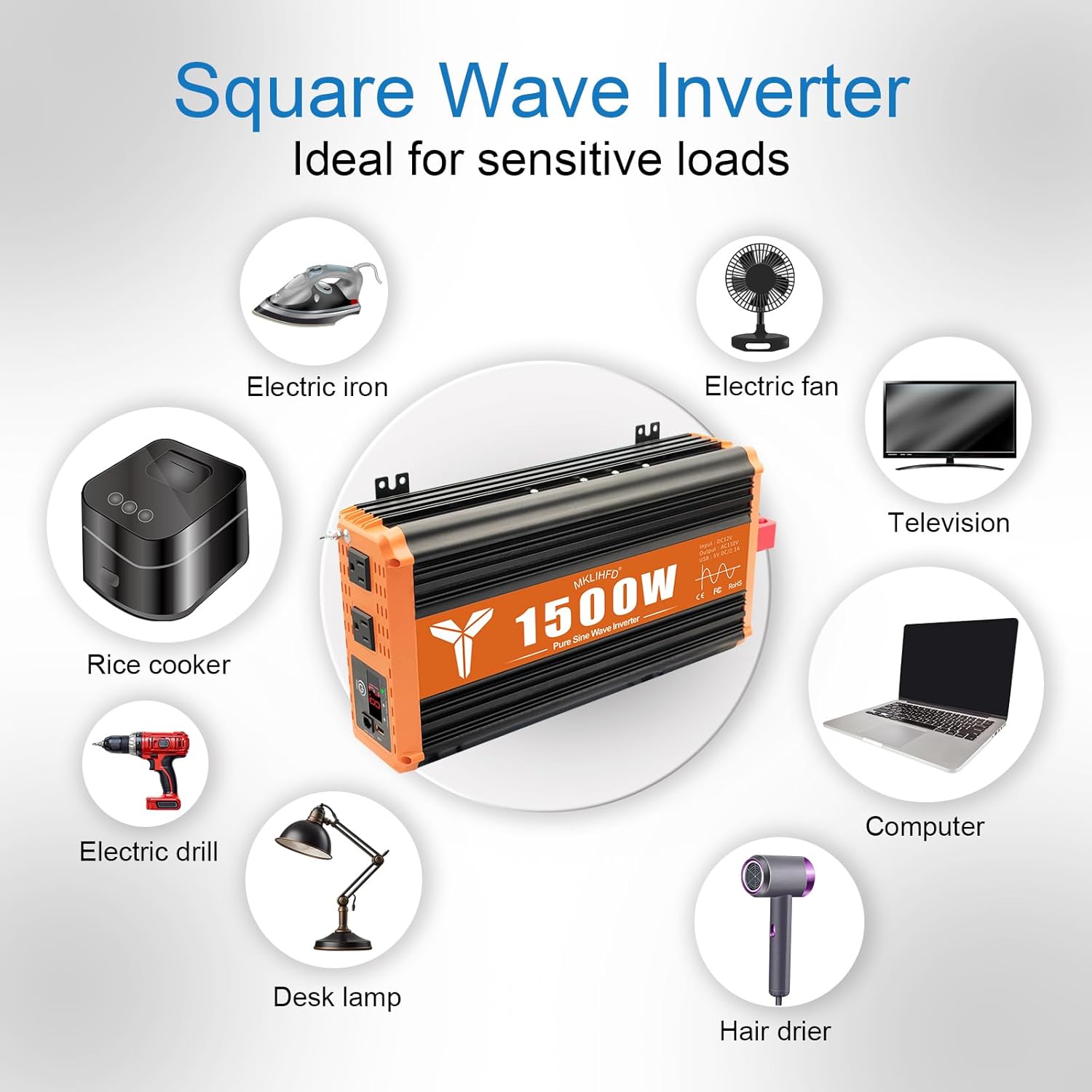 1500 Watt Pure Sine Wave Power Inverter 12V DC to 120V AC,3000W Surge Peak Power, Inverter for RV, Truck, Solar, Campers with 2 AC Outlet, 5V 2.0A USB, Remote Control Compatible with Lithium