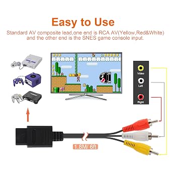AV Cable for N64/SNES/NGC, Composite Audio Video Cord Compatible with Nintendo 64/Gamecube/Super Nintendo TV Game, 1.8M/6FT
