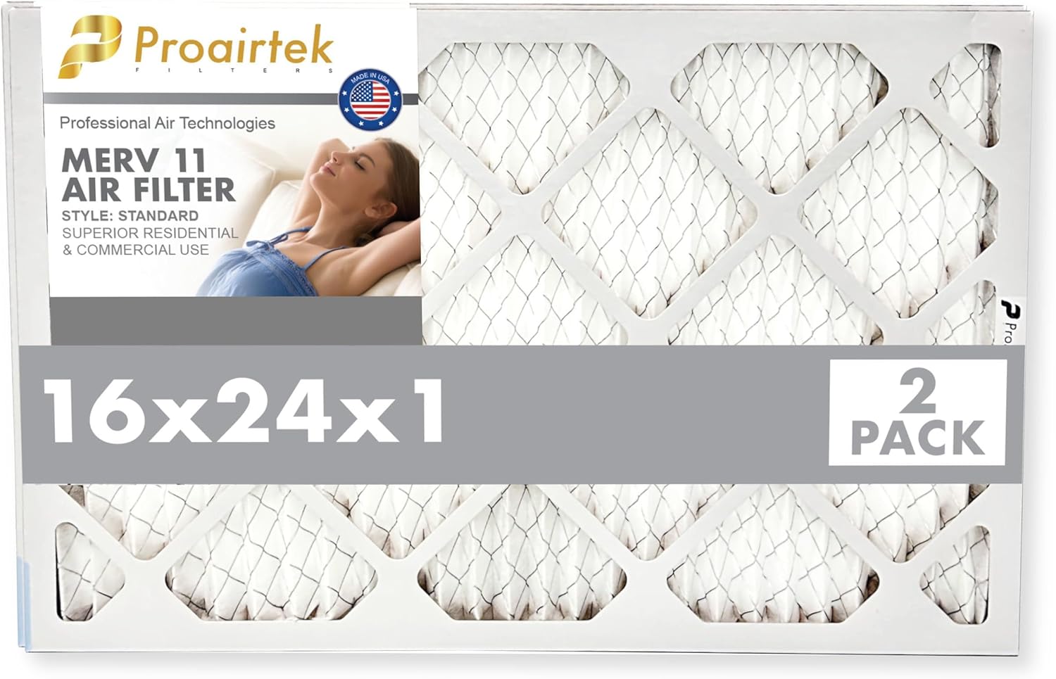 Proairtek AF16241M11SWH Model 16x24x1 Pack of 2 Air Filters, MERV 11; Ideal for Anyone Wanting Clean, Crisp Air in Their Home