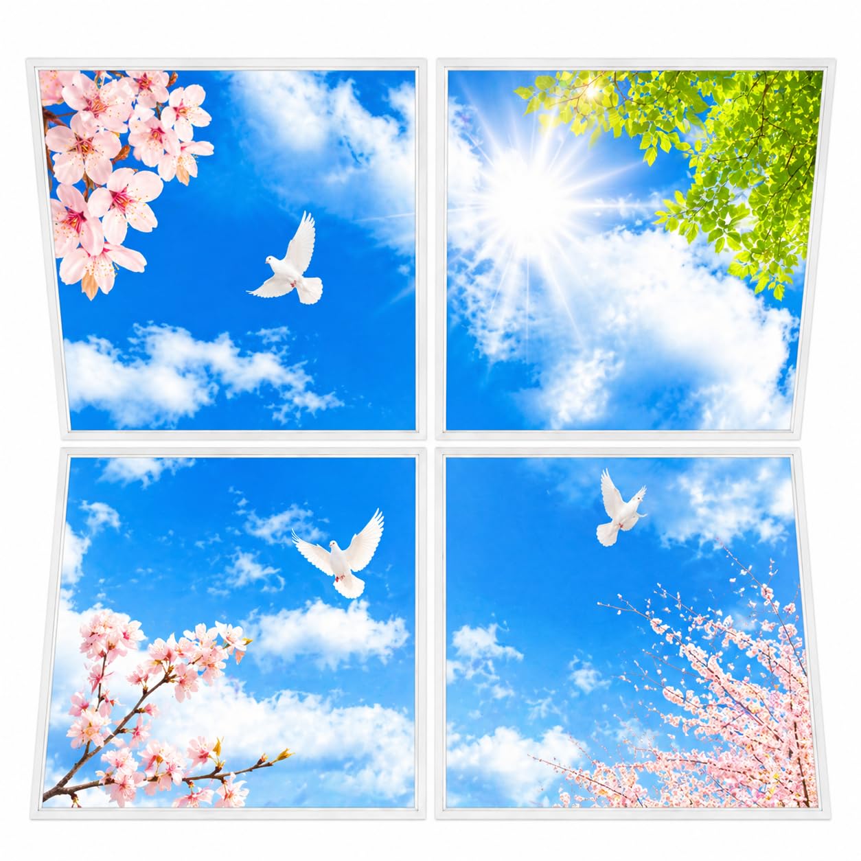 Brightex, Set of 4 LED Sky Panel Light 600x600mm, 48W 4320LM, Cool White 6500K – Ultra Slim with Driver – Beautiful Landscape Ceiling Panel for Office, Shop, Hospital