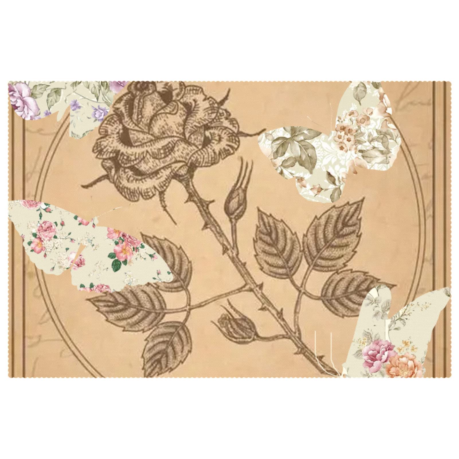 Set de table vintage rectangulaire antidérapant et napperon fleuri résistant à la chaleur