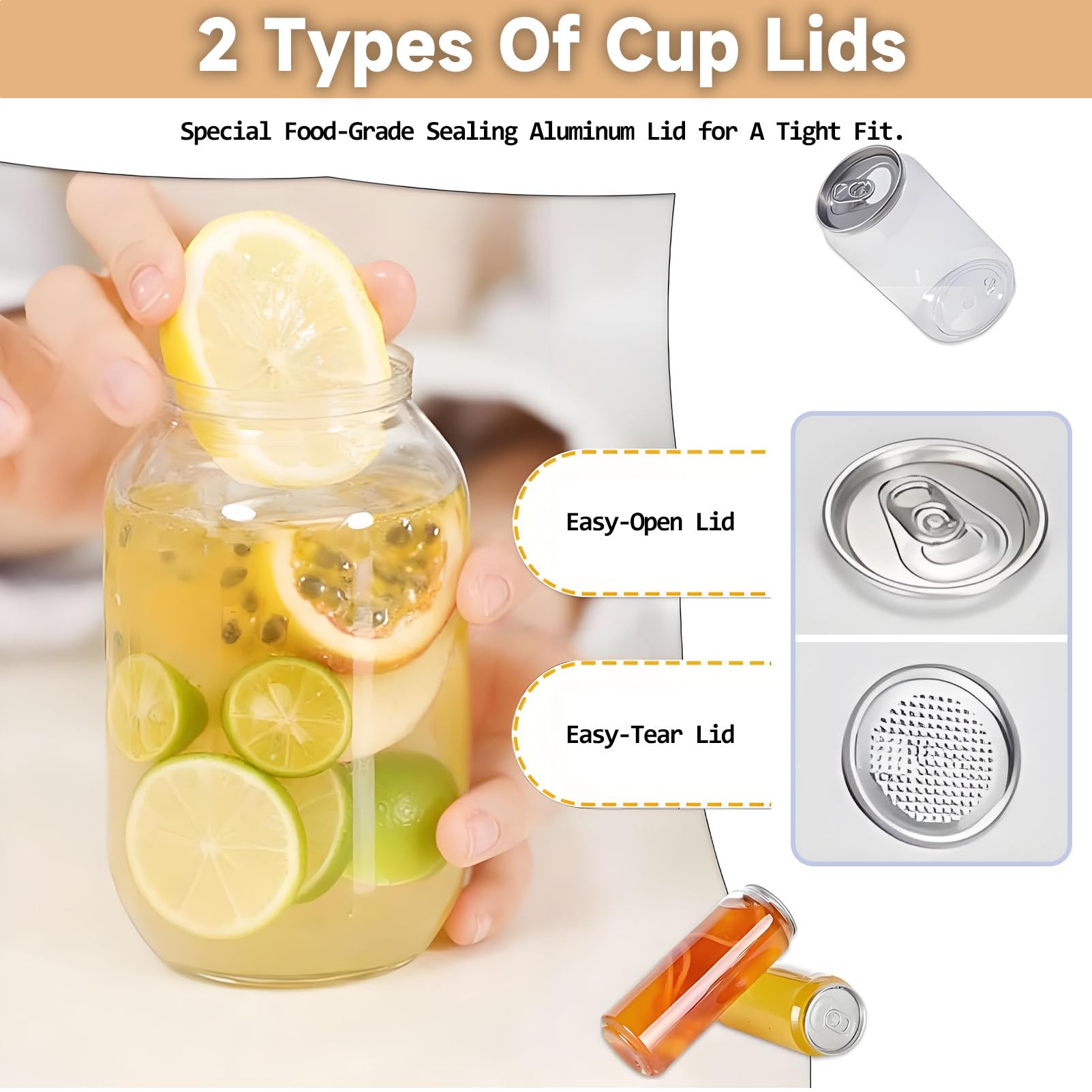 Paquete de 200 vasos selladores de latas desechables de plástico, con tapas de aluminio, a prueba de fugas, para agua, jugo, bebidas, bebidas frías, picnic, hogar