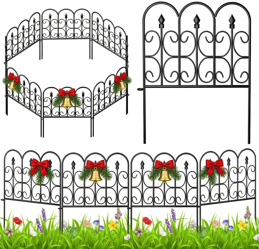 AMAGABELI GARDEN & HOME 5 Panels 32in(H)×10ft(L) Decorative Garden Fences and Borders for Dogs No Dig Rustproof Metal Fence Panels Garden Edging Border Animal Barrier Fencing for Flower Beds Black 32in x 10ft Black Arched