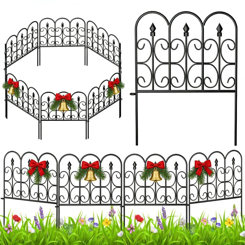 AMAGABELI GARDEN & HOME 5 Panels 32in(H)×10ft(L) Decorative Garden Fences and Borders for Dogs No Dig Rustproof Metal Fence Panels Garden Edging Border Animal Barrier Fencing for Flower Beds Black