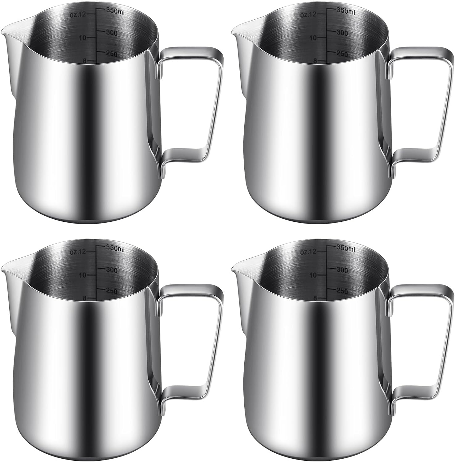 Dandat 4 Pcs Milk Frothing Pitcher Espresso Steaming Pitchers 12 Oz Stainless Steel Milk Steamer Cup Frother Jug for Espresso, Latte Art, Chai Cappuccino Hot Chocolate Dandat 4 Pcs Milk Frothing Pitcher Espresso Steaming Pitchers 12 Oz Stainless Steel Milk Steamer Cup Frother Jug for Espresso, Latte Art, Chai Cappuccino Hot Chocolate