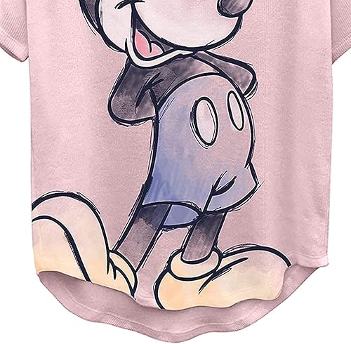 Miniatura 5 de Disney Camiseta de moda de Mickey Mouse para mujer, camiseta de manga corta con dobladillo curvado de Mickey y Minnie Mouse