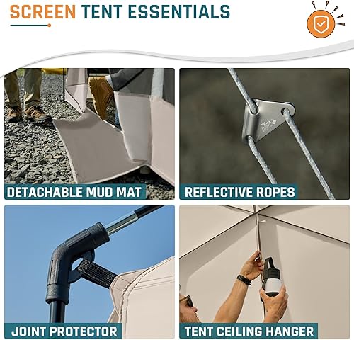 Miniatura 7 de Tienda de campaña Screen House de 13 x 9 pies de malla con 2 puertas magnéticas, pantalla de proyección incluida, tienda de campaña protegida