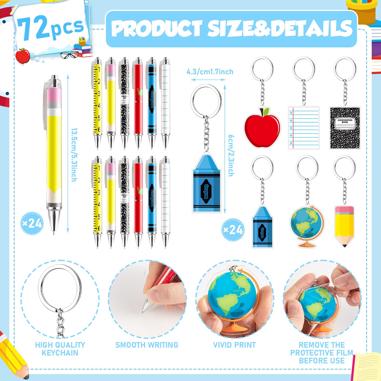 72 Stück Lehrer-Wertschätzungswoche Geschenk-Bulks Kompositions-Notizbuch, Dankeschön-Lehrer-Kugelschreiber, motivierende Schlüsselanhänger, Karten für Wertschätzungswoche, Lehrer, Team
