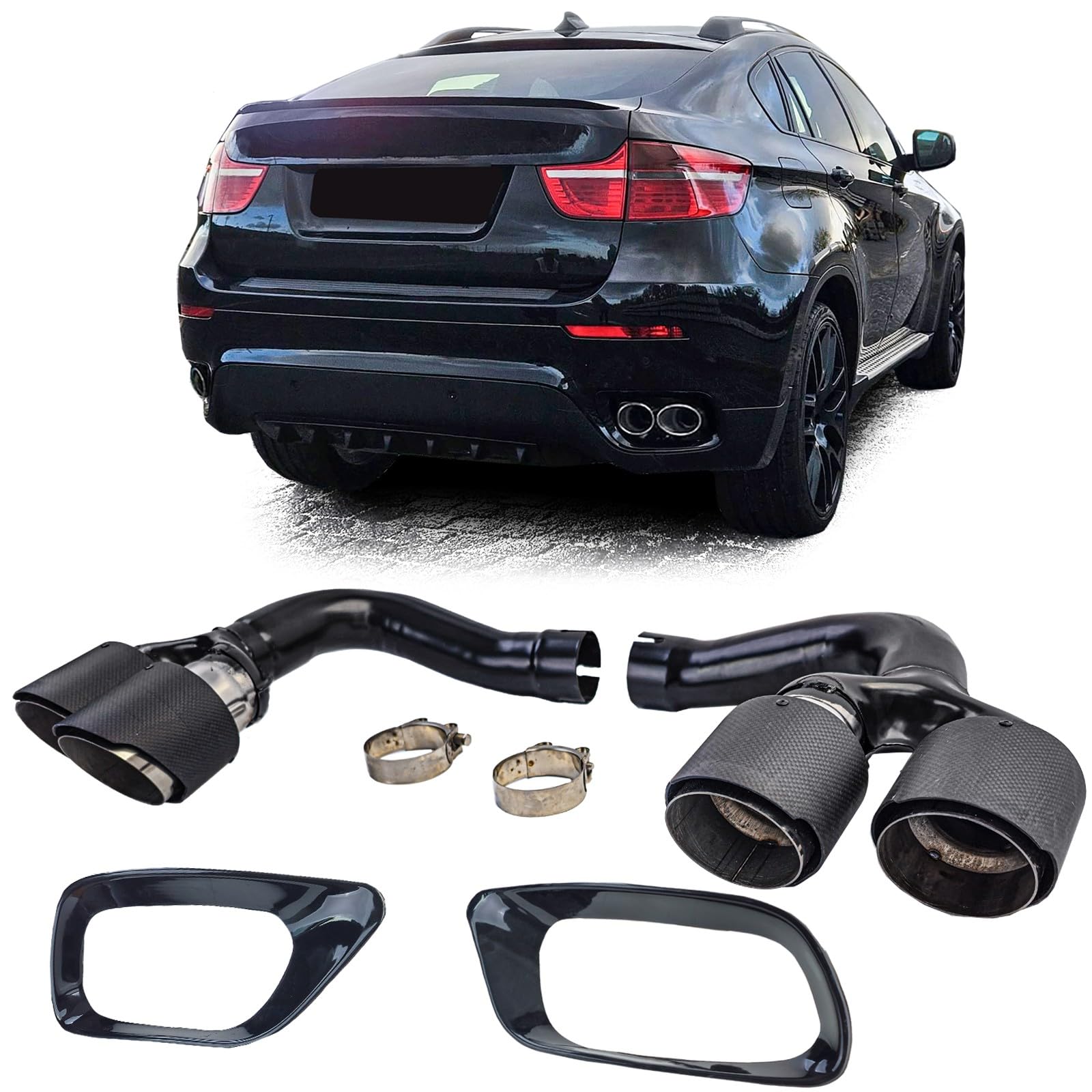 europetuning - 06019-2 DOUBLES SORTIES ECHAPPEMENT ACIER ET CARBONE SPORT PACK M COMPATIBLE BMW X6 E71 30d 40d