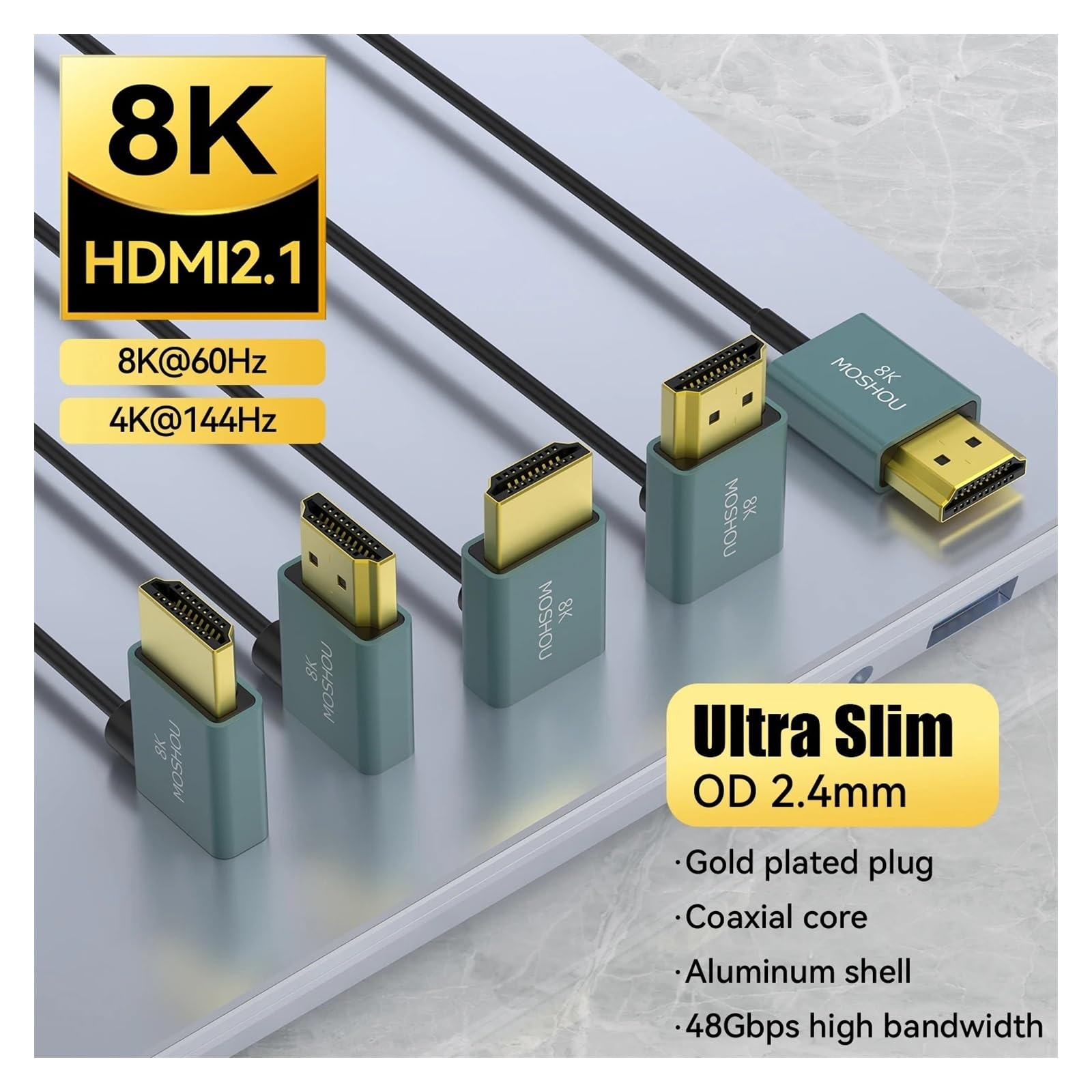Câble HDMI 2.1 À Angle Vers Le Bas De 90 Degrés 8K @ 60 Hz 4K @ 120 Hz, Cordon Flexible Haute Vitesse Fin, 48 Gbit/s, EARC HDR, Conçu for La TV HD(90D Down Angle-1m (3.28 ft))