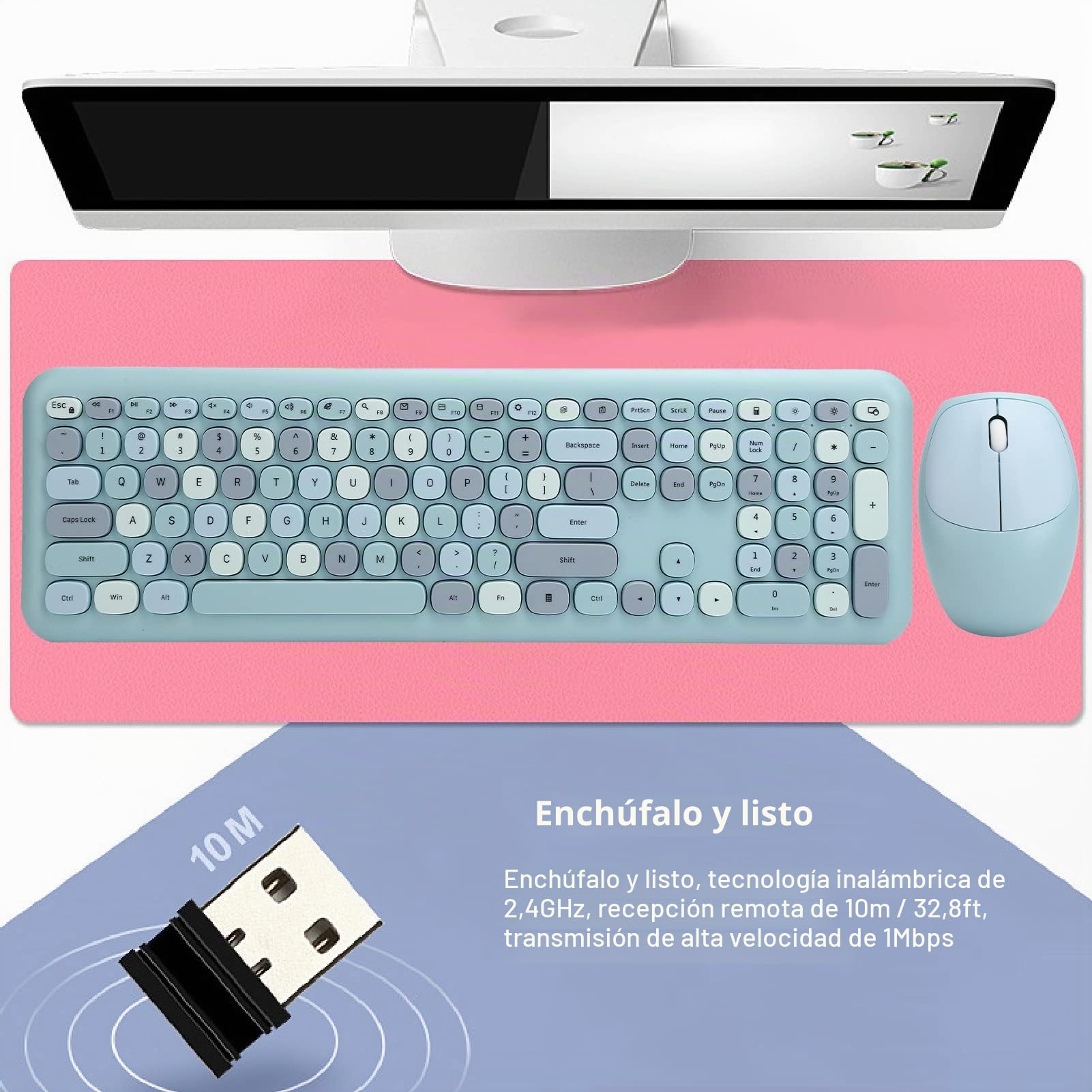 ciciglow Combo De Teclado Y Mouse Inalámbricos, Colorido Teclado De Máquina De Escribir con Teclado Numérico Y Teclado Numérico USB De 2.4G Compatible con Laptop/PC(Colores Mezclados