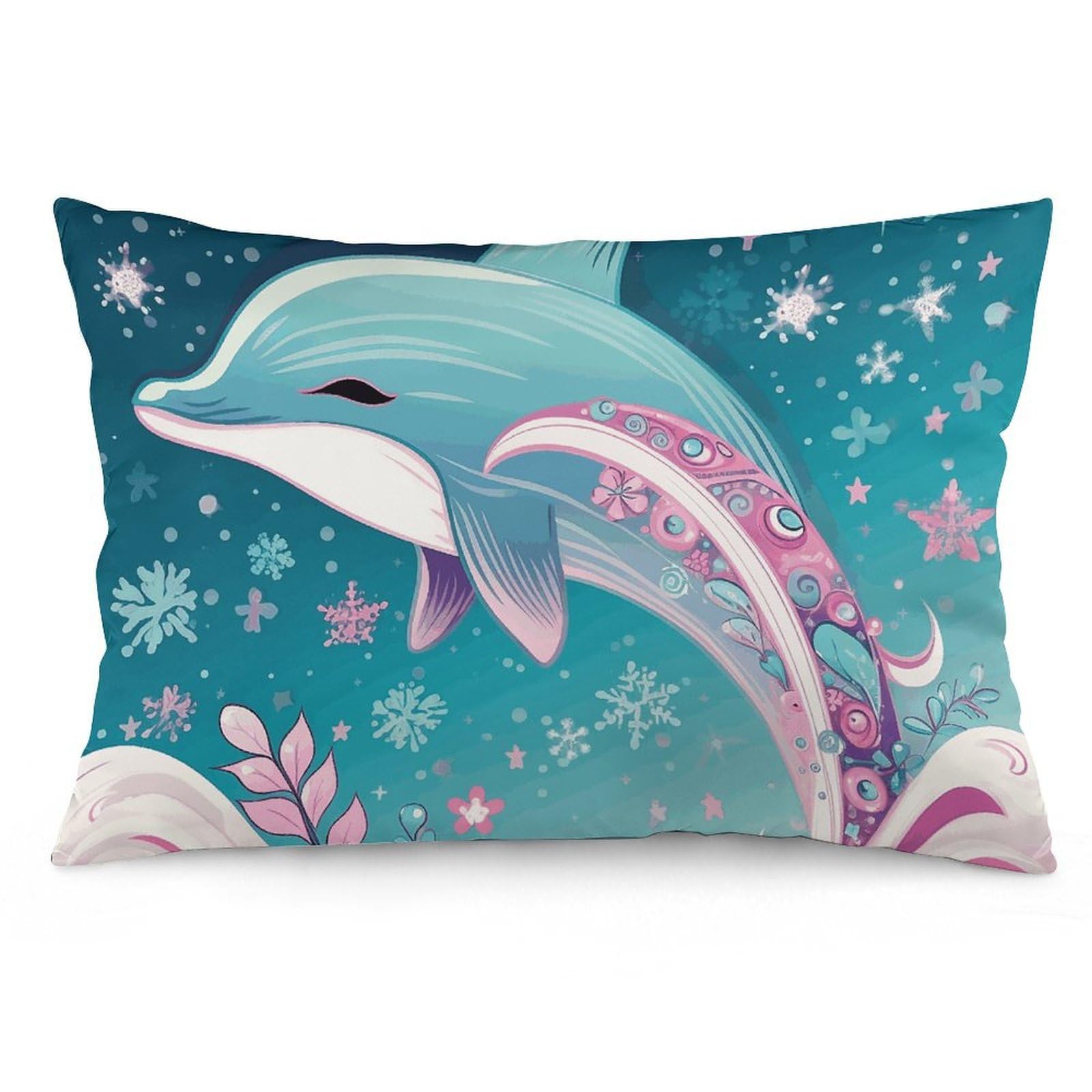 2 Pack Pillow Cases for Hair and Skin, Soft Breathable Pillow Case Covers with Hidden Zipper, Cute Dolphin Snowflake Pillowcase 16 "x24 Pillow Covers for Sleeping Gift