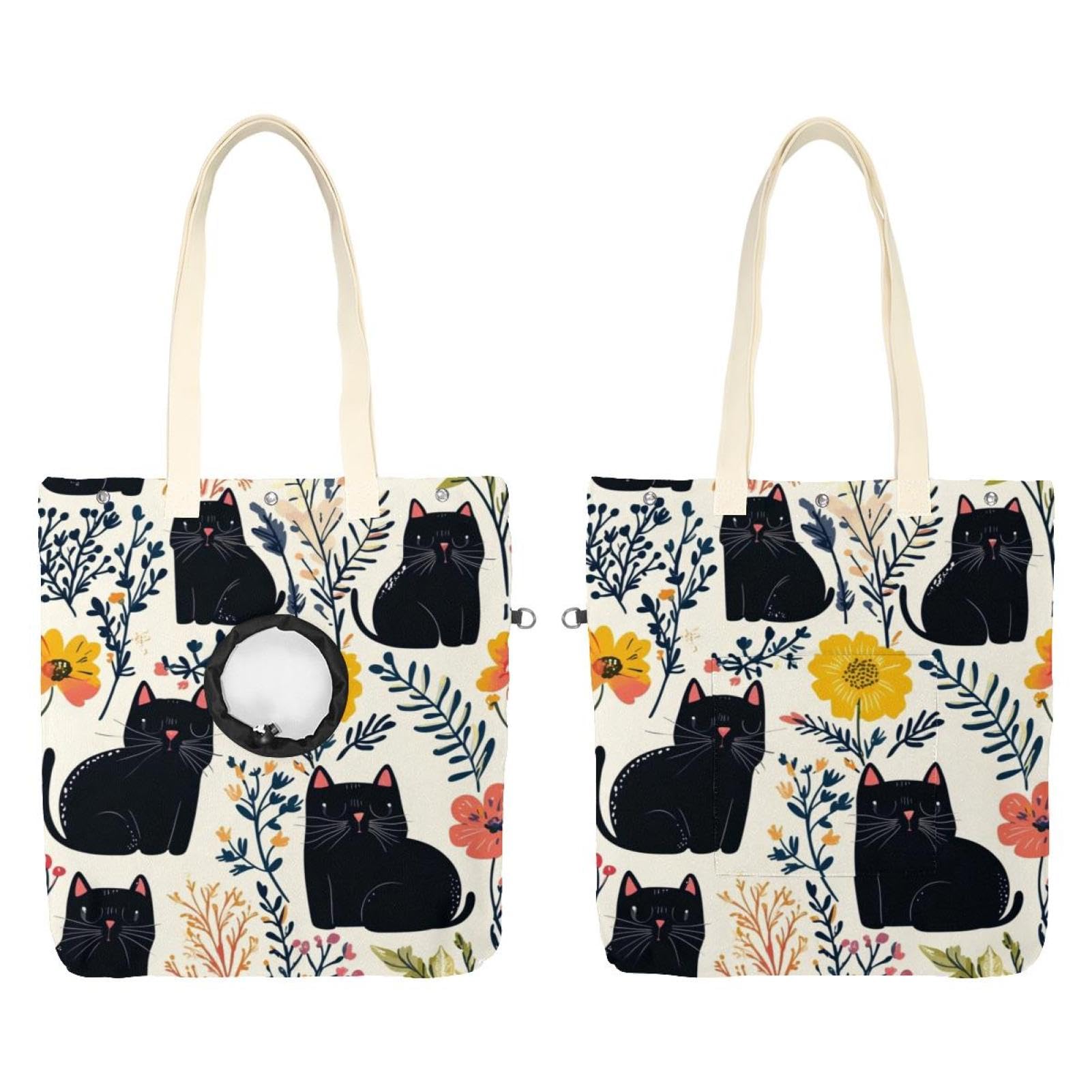 Bolsa para mascotas con lindos gatos negros para paseos felices