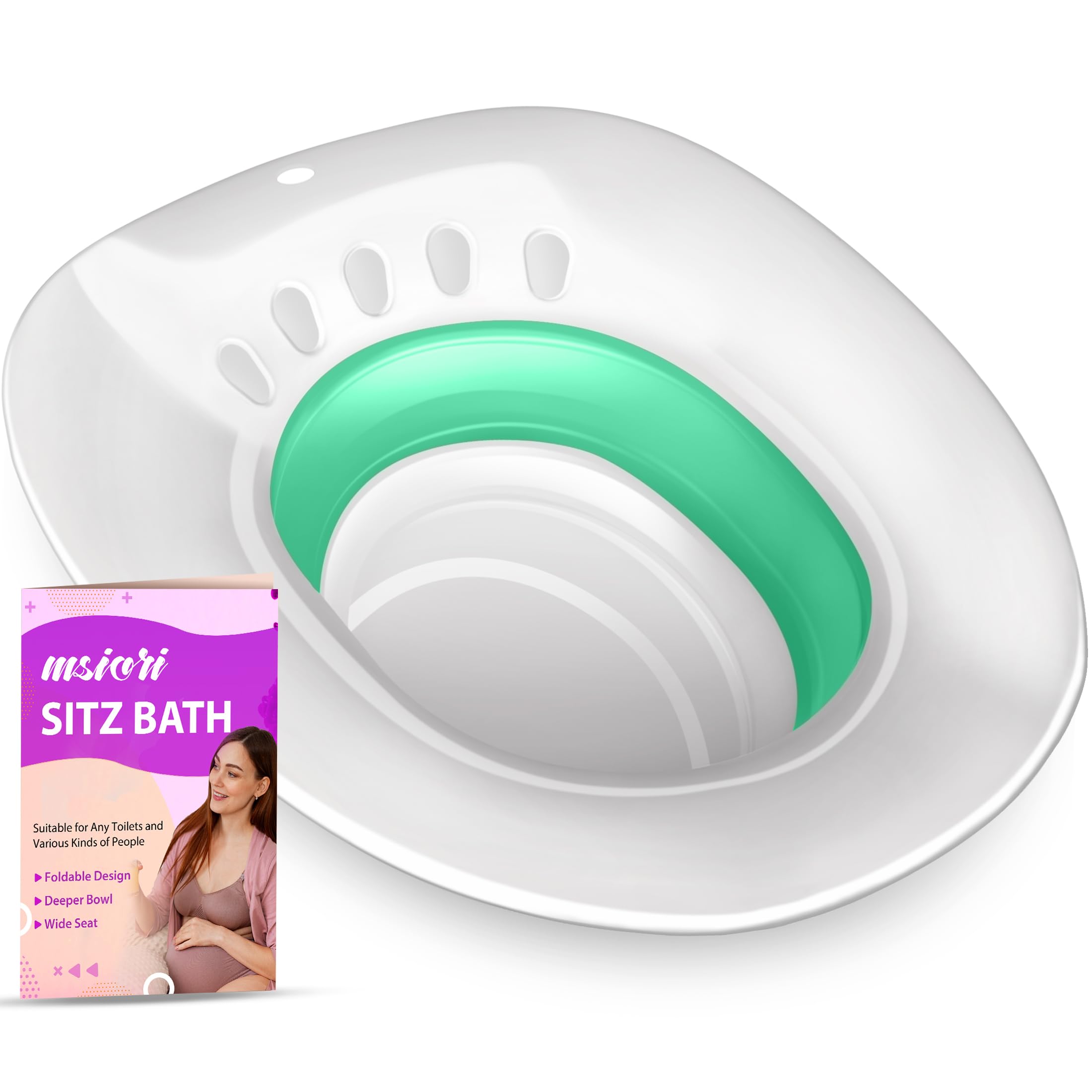 Msiori Sitz - Baño para asiento de inodoro, hemorroides y cuidado posparto, asiento de vapor Yoni, mujeres embarazadas y cuidado perineal, kit de baño para mujeres, plegable, color verde