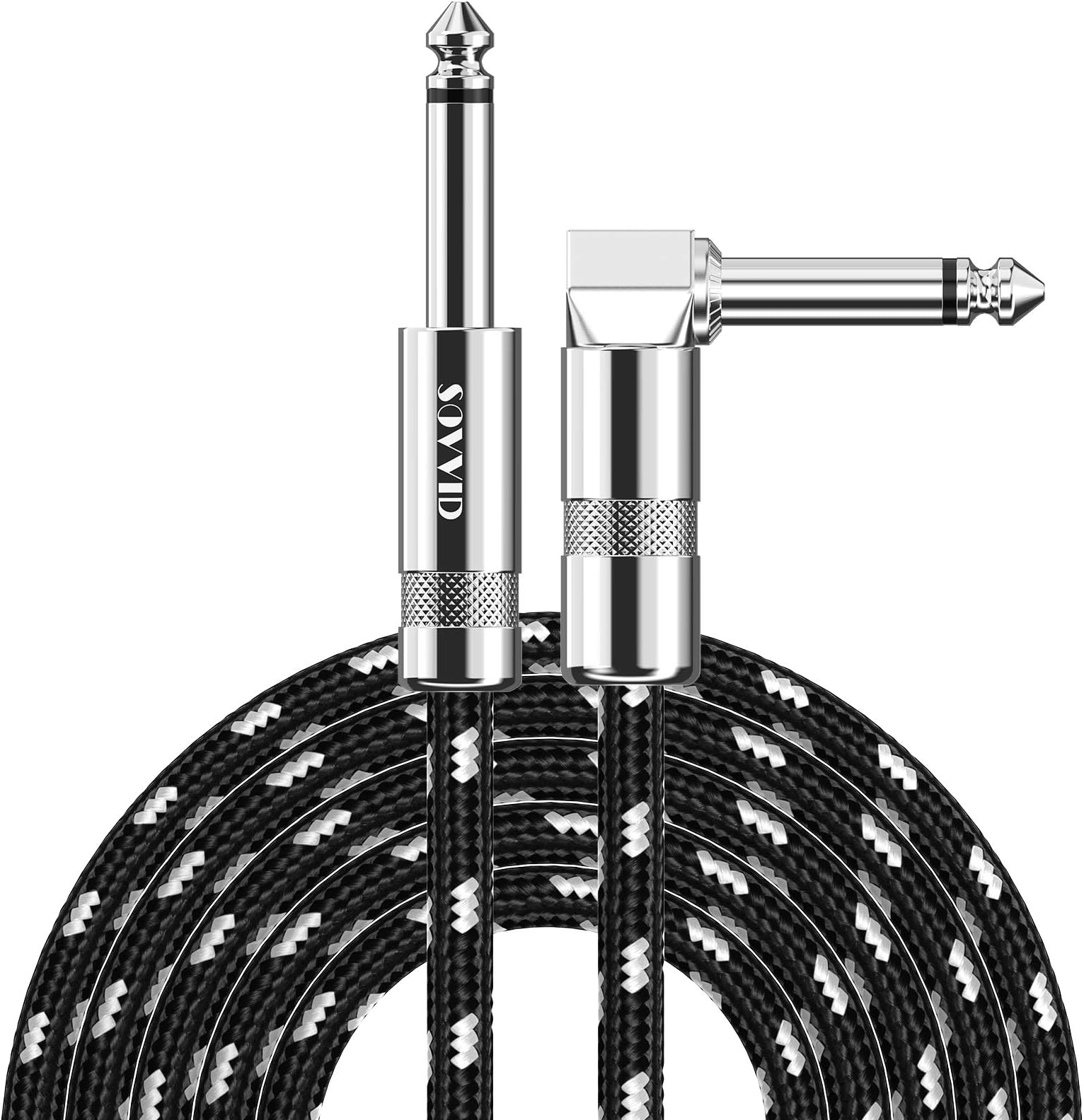 Professional Guitar Cable 6FT, Braided Instrument Cable 1.8M/6FT, 1/4 Inch Jack Cord for Electric Guitar Bass, Amp, Speaker, Keyboard, Mandolin, Pro Audio (Black White)