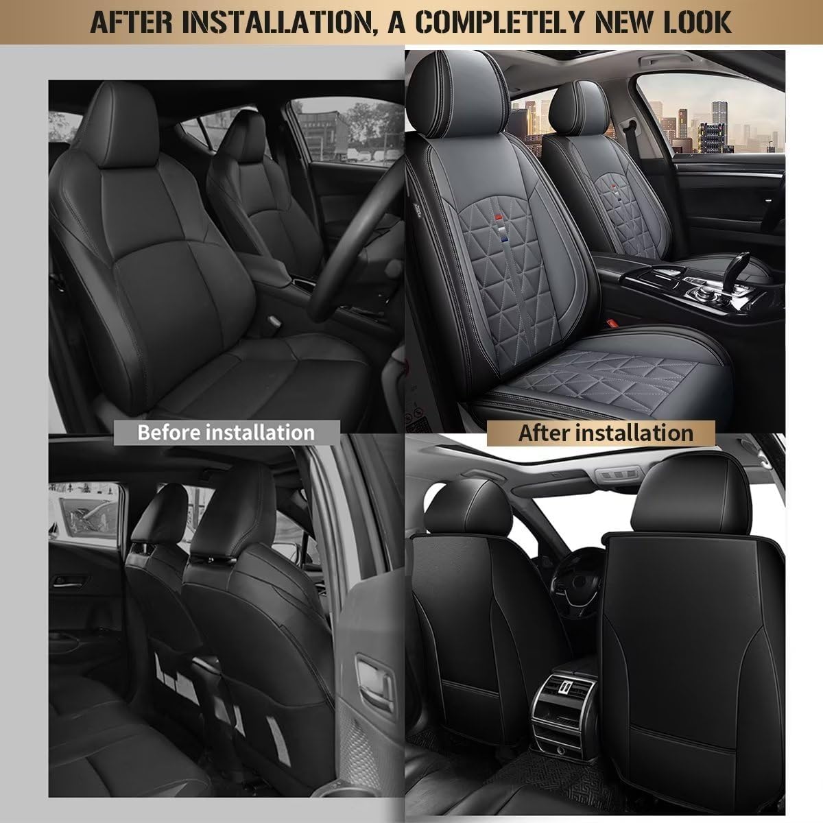 DISUTOGO Front Seat Covers Fit for GMC Canyon 2015-2025 Waterproof Faux Leather Canyon Car Seat Covers Compatible with Airbag Automotive Seat Protector (2 Front Seats, Black&Grey)