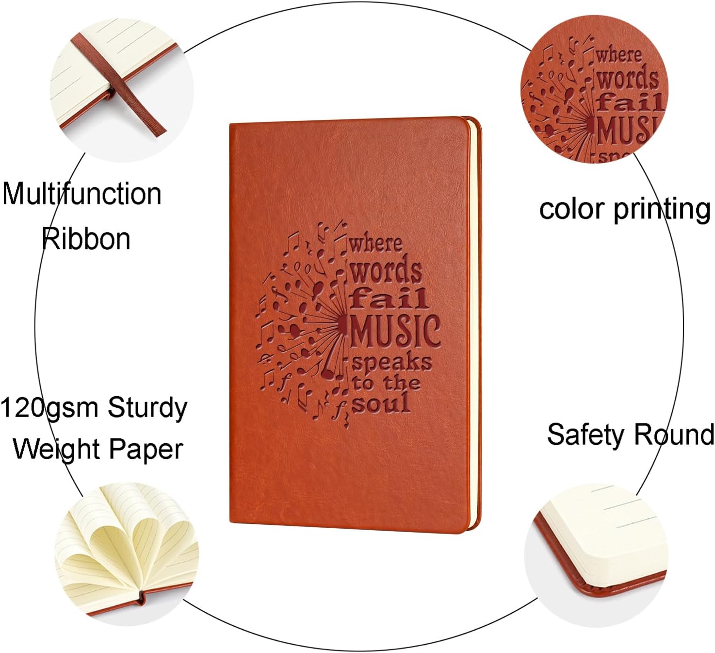 Music Lover Gifts Leather Notebook for Women Men Music is the Voice of the Soul Journal Notebook Musician Gifts Music Major Gifts Music Teacher Gifts (where words) - Image 3