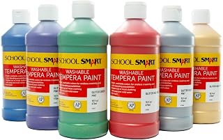 School Smart Washable Tempera Paints for School and Arts and Crafts Use, 16 Ounces Each, Assorted Glitter Colors, Set of 6