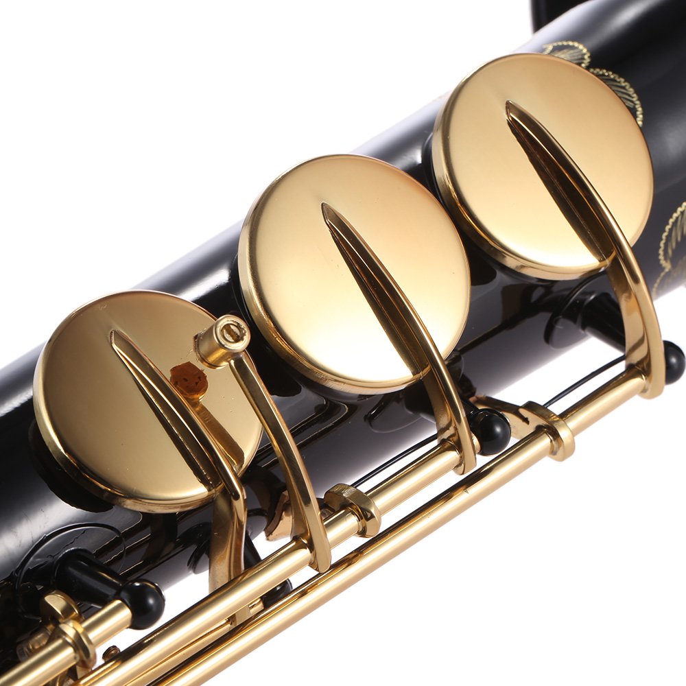 HUIOP Ottone Dritto Sax Soprano Sassofono Sib B Strumento a fiato Piatto Conchiglia Naturale Modello Intagliato con Custodia Guanti Panno per la Pulizia Cinghie Asta per la Pulizia