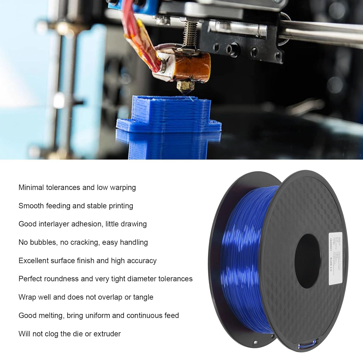 Omabeta 1Roll 1.75mm Flexible TPU Roll,1KG Spool,Transparent Flexible Printing Material for 3D Printer, TPU Filament, 20-50mm per s Print Speed (3)
