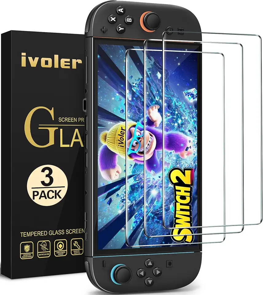 ivoler 3-Pack Screen Protector Tempered Glass for Nintendo Switch 2 Model 2025, Accessories Transparent HD Clear Anti-Scratch Screen Protector for Nintendo Switch 2, 7.9-Inch ClimatePartner certified