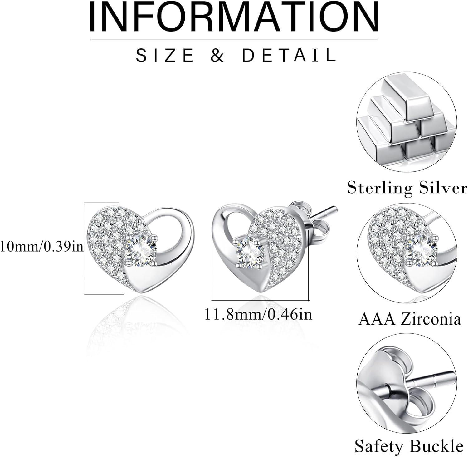 Dreamboat CZ Heart Stud Earrings for Women 925 Sterling Silver Cubic Zirconia Cluster Heart Jewelry Anniversary Wedding Birthday Gifts