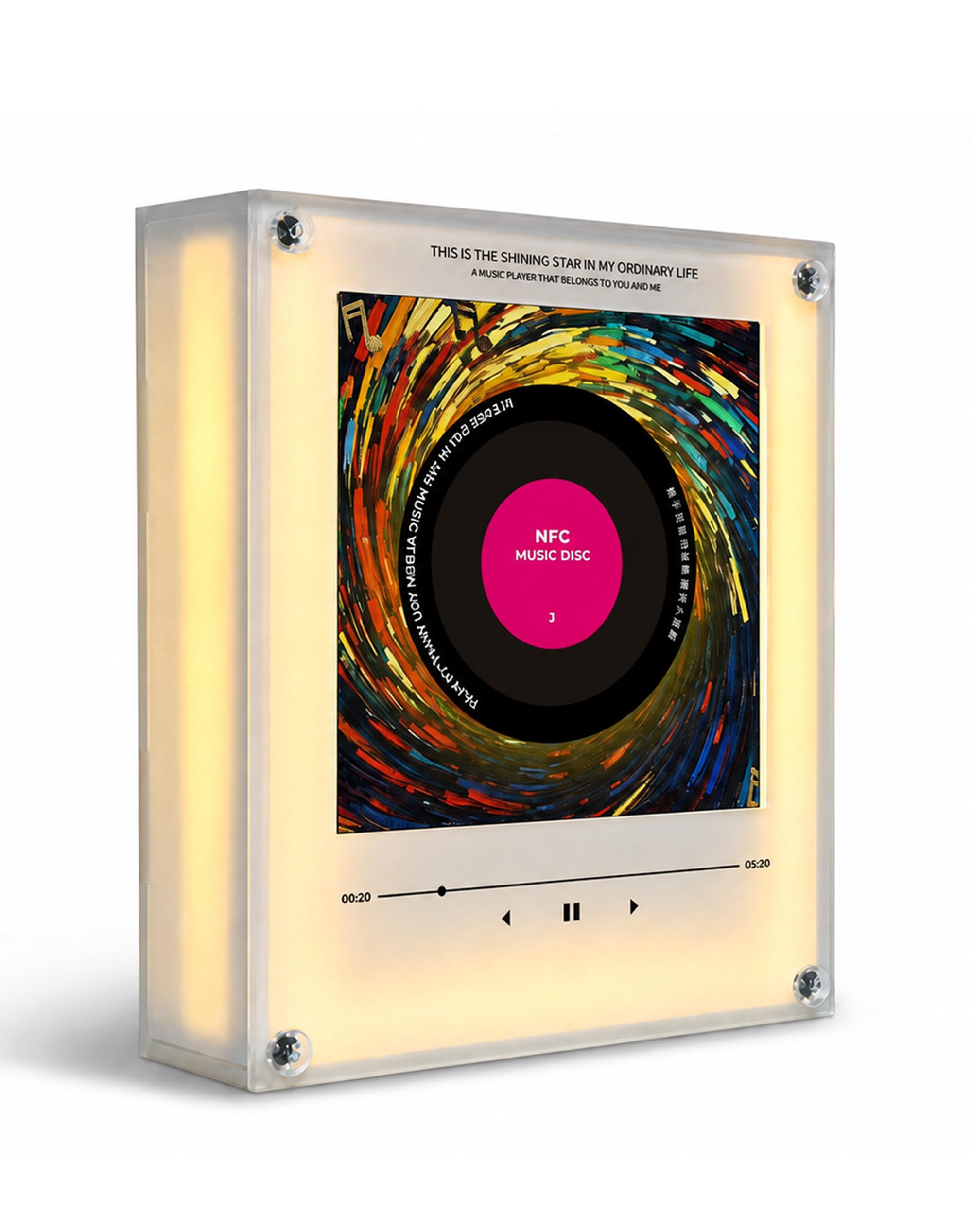 Music Fridge Magnet, Vintage Fridge Magnet Music Player (1 Set) | 9 dischi NFC programmabili, design a vinile rotante, luce d'atmosfera, scheda memoria 256GB, regalo musicale unico