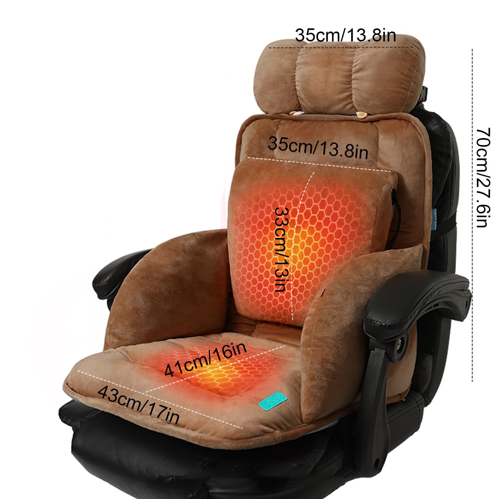 Scalda Sedia Ufficio, Coprisedile Riscaldato USB per Sedia con Braccioli e Supporto Lombare, Cuscino Termico Elettrico con 3 Livelli di Calore(Brown)