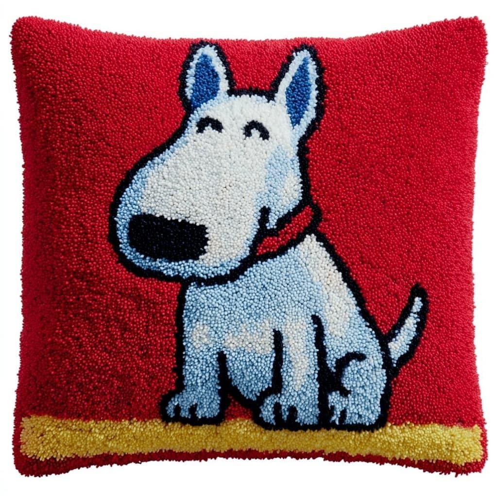 Henypt Latch Hook Pillow Making Kit 43x43cm,Bull Terrier Animal Dog