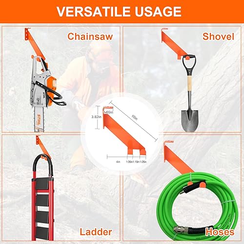 Miniatura 4 de Soporte para motosierra 3 en 1 de 10 pulgadas, soporte de pared de motosierra resistente, colgador de sierra de cadena de acero calibre 10 para