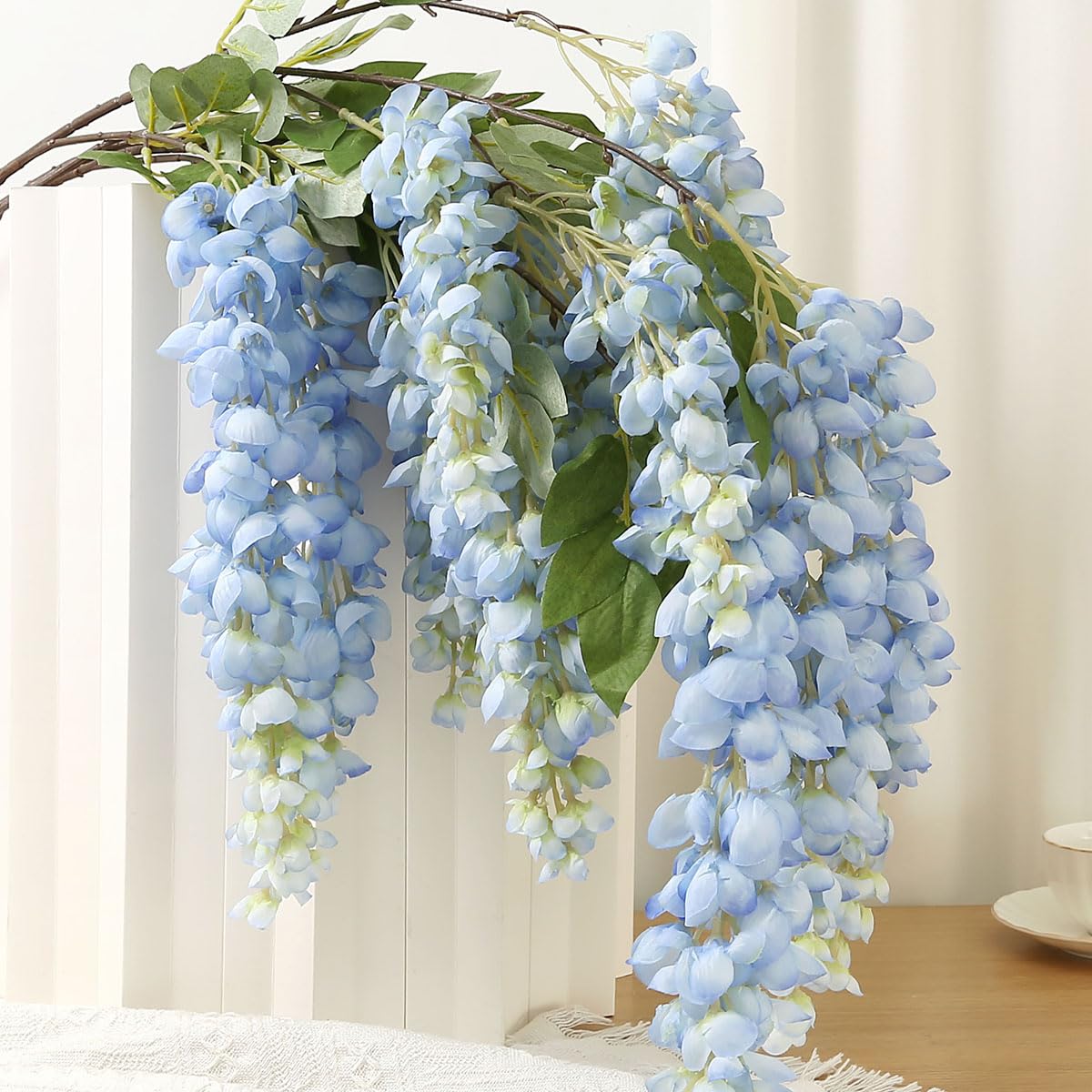 Photo 1 of 4pcs 47.2in Artificial Fake Wisteria Hanging Flower Garland Silk(blue)