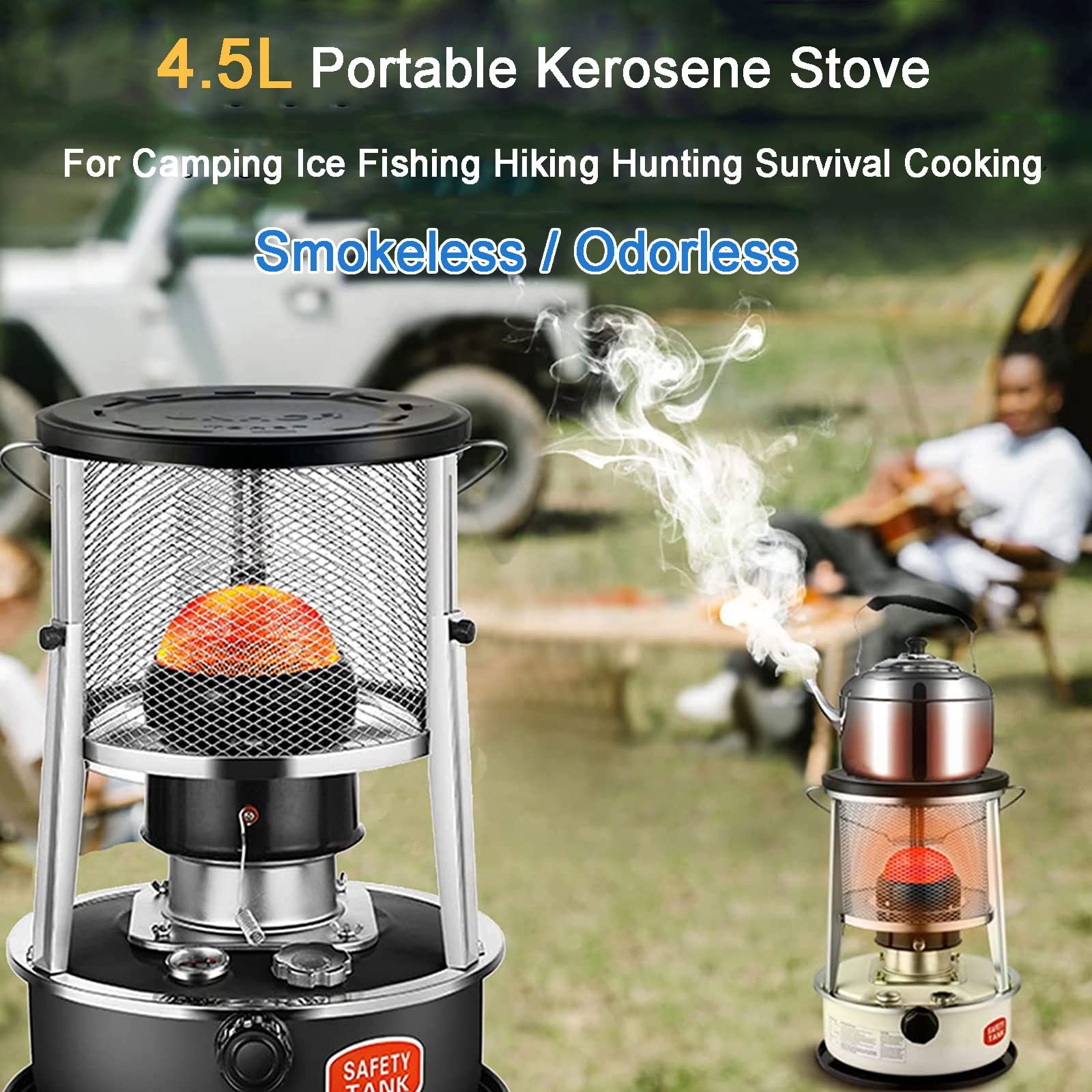 Petroleumofen für Innenräume, Höhe Einstellbar Petroleum Heizung, Tragbarer Effizienter, Kochen und Gewächshaus, Ohne Strom, Mit 6 Baumwollkerne, Black Kerosene Stove