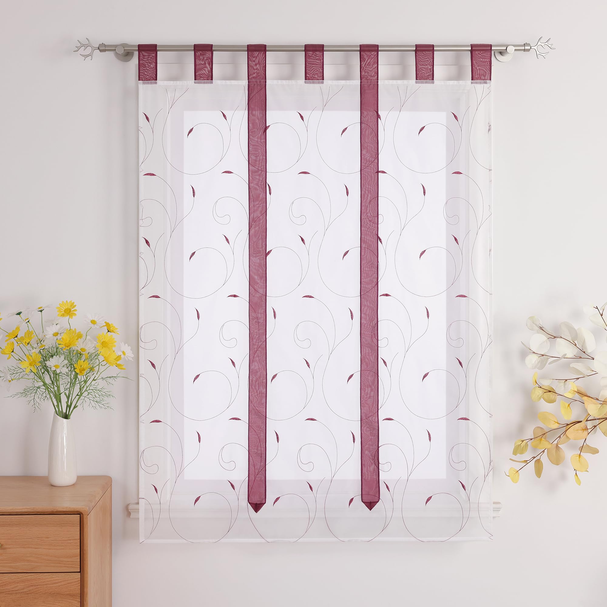 Yujiao Mao Raffrollo Voile Küche Gardine Mit Stickerei Bindegardine Mit Schlaufen Modern Raffgardine Wohnzimmer Weiß Beere BxH 120x140cm 1 Stück