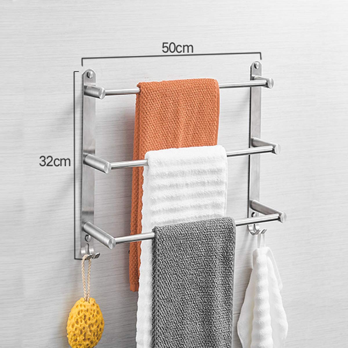 Handtuchhalter, SUS304 Wand-Handtuchhalter aus Edelstahl, 50 cm gebürsteter Handtuchhalter Handtuchhalter Hotel-Schienenregalhalter mit Haken