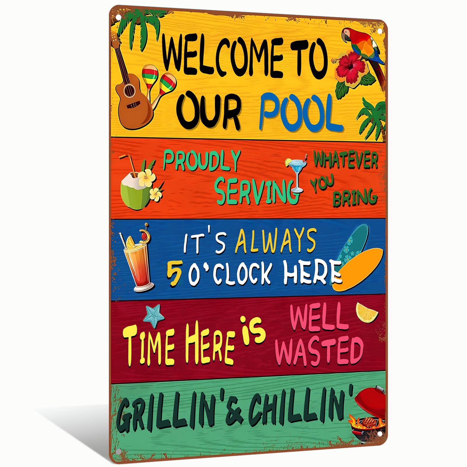 Welcome to our Pool Funny Rustic Metal Tin Sign Pool Decor for Home Outdoor Party Summer Holiday Swimming Wall Decor 8x12 Inch (2584)