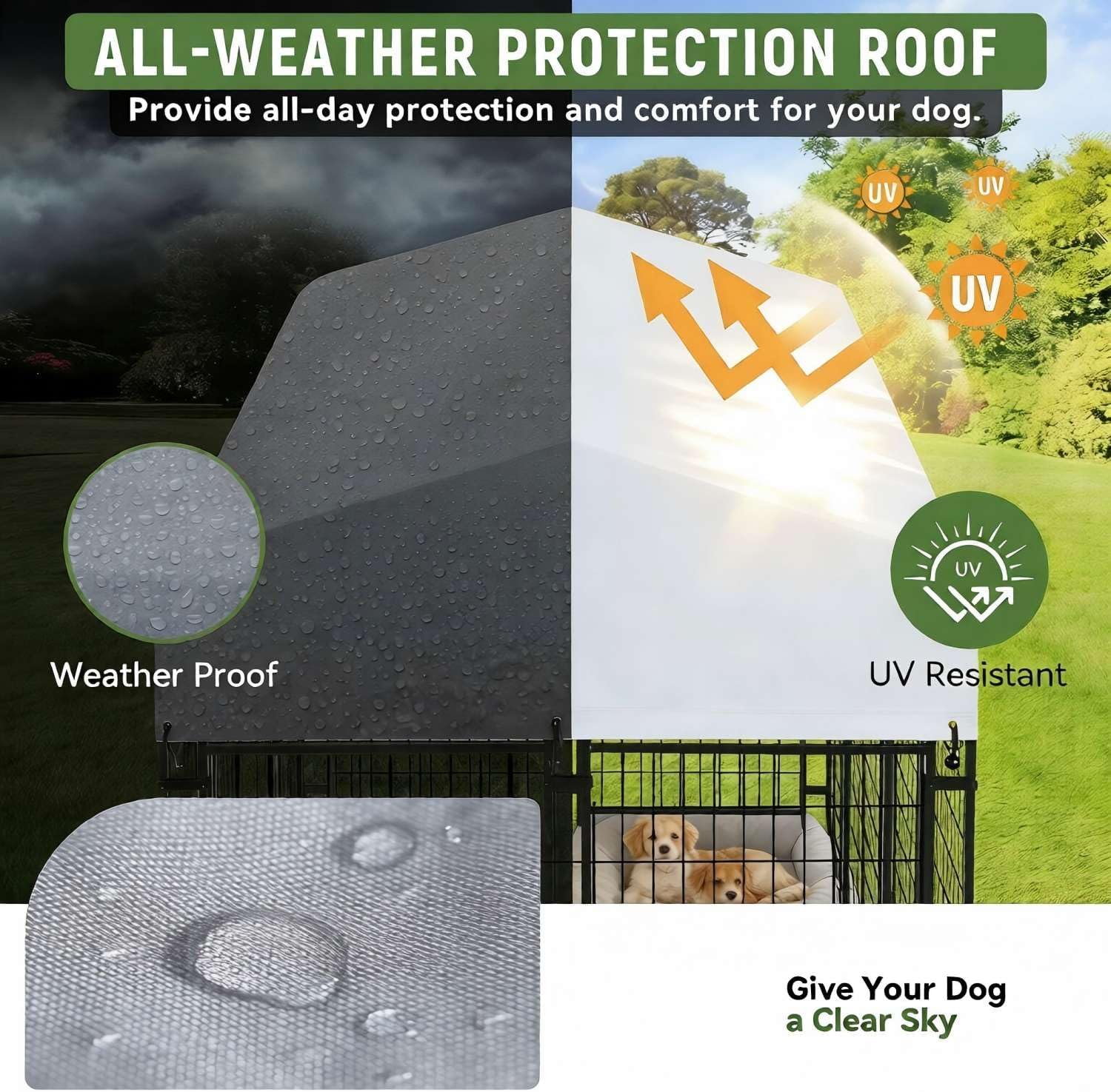 Outdoor Dog Kennel with Rotating Feeding Door, Stainless Bowls and Upgraded Polyester Roof 8 X 4 X 5.6-FT