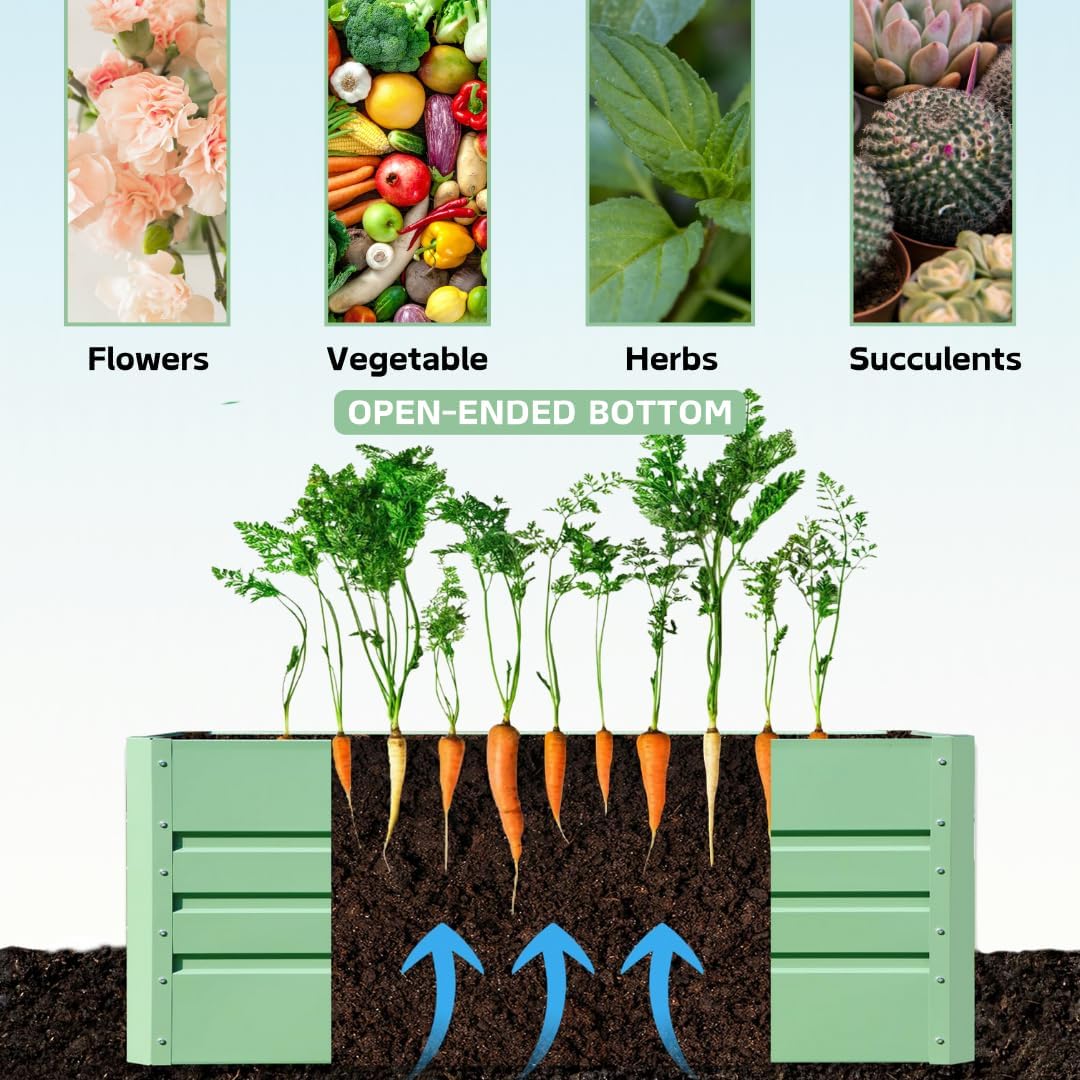 SnugNiture Metal Raised Garden Bed Planter Box, 4x2x2 Ft, Green, Set of 4, Open Bottom Design for Vegetables Herbs Flowers