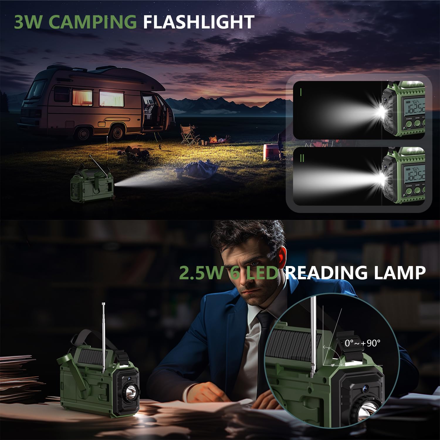 Radio di emergenza meteo 12.000 mAh, radio meteo di emergenza AUTO NOAA, radio solare a manovella, AM/FM/SW/NOAA, radio portatile allarme meteo, caricabatterie
