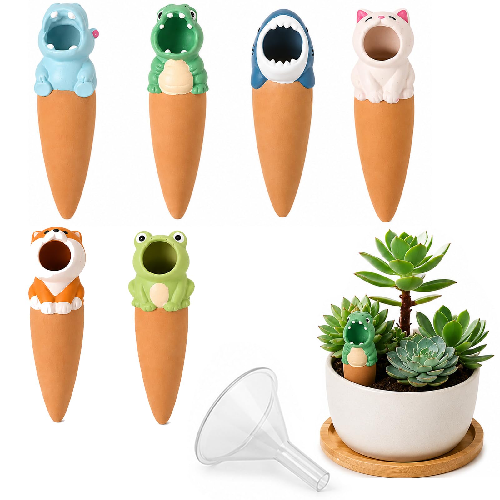 Dawhare Terracotta Watering Spikes Cute Animal, Terracotta Vacation Planters Devices with Slow Release Automatic Watering Spikes, Small Pots, Houseplants, Office Desk & Balcony (1PC-A)