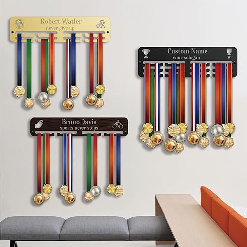 Medal Hanger Display Holder Rack for Awards or Ribbons, Personalized Race Medal Display Running Medal Hanger Display Medal Holder for Wall, Custom