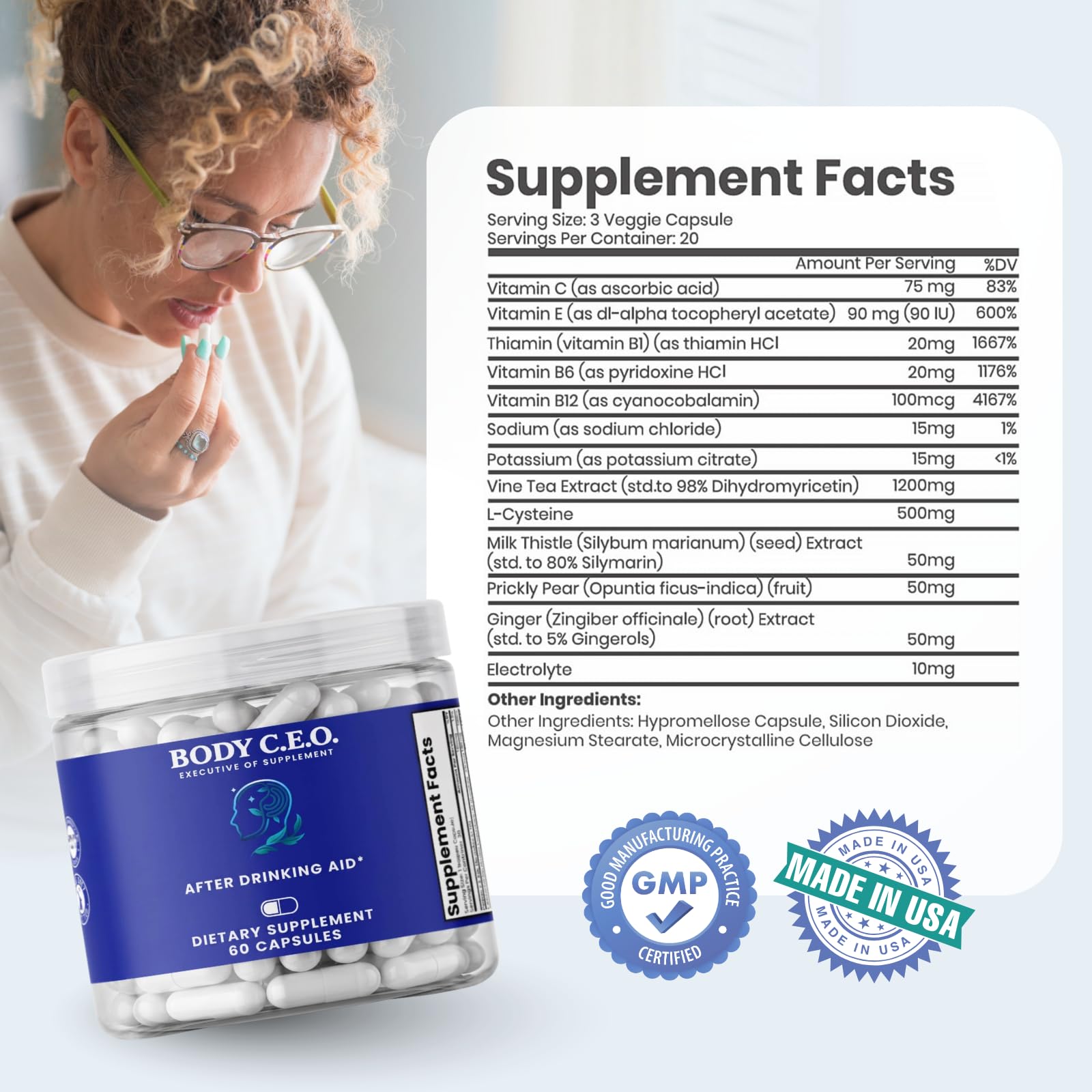 Body C.E.O. After Drinking Aid for Electrolyte Recovery, 60 Veggie Capsules — Amazon image 2