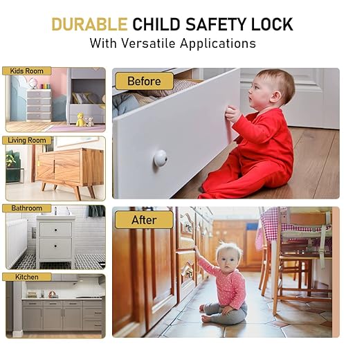 Miniatura 6 de BABY PROOF ME Paquete de 36 cerraduras magnéticas para gabinete para seguridad infantil con 9 llaves, adhesivo 3M de fácil instalación, cerraduras