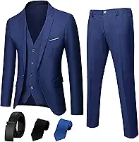 Terno masculino de 3 peças, jaqueta estilosa slim fit, calças, colete, 2 gravatas e cinto, perfeito para casamentos, negócios e muito mais
