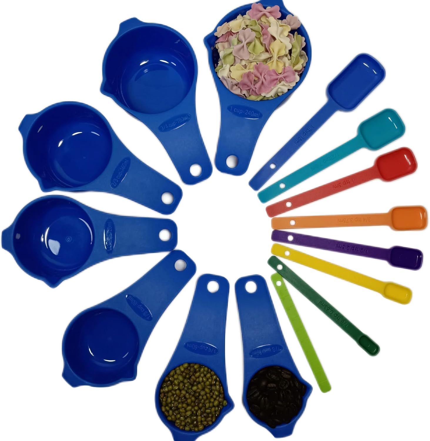 Plastic Measuring Cups and Spoons Set, 15 Pieces Plastic