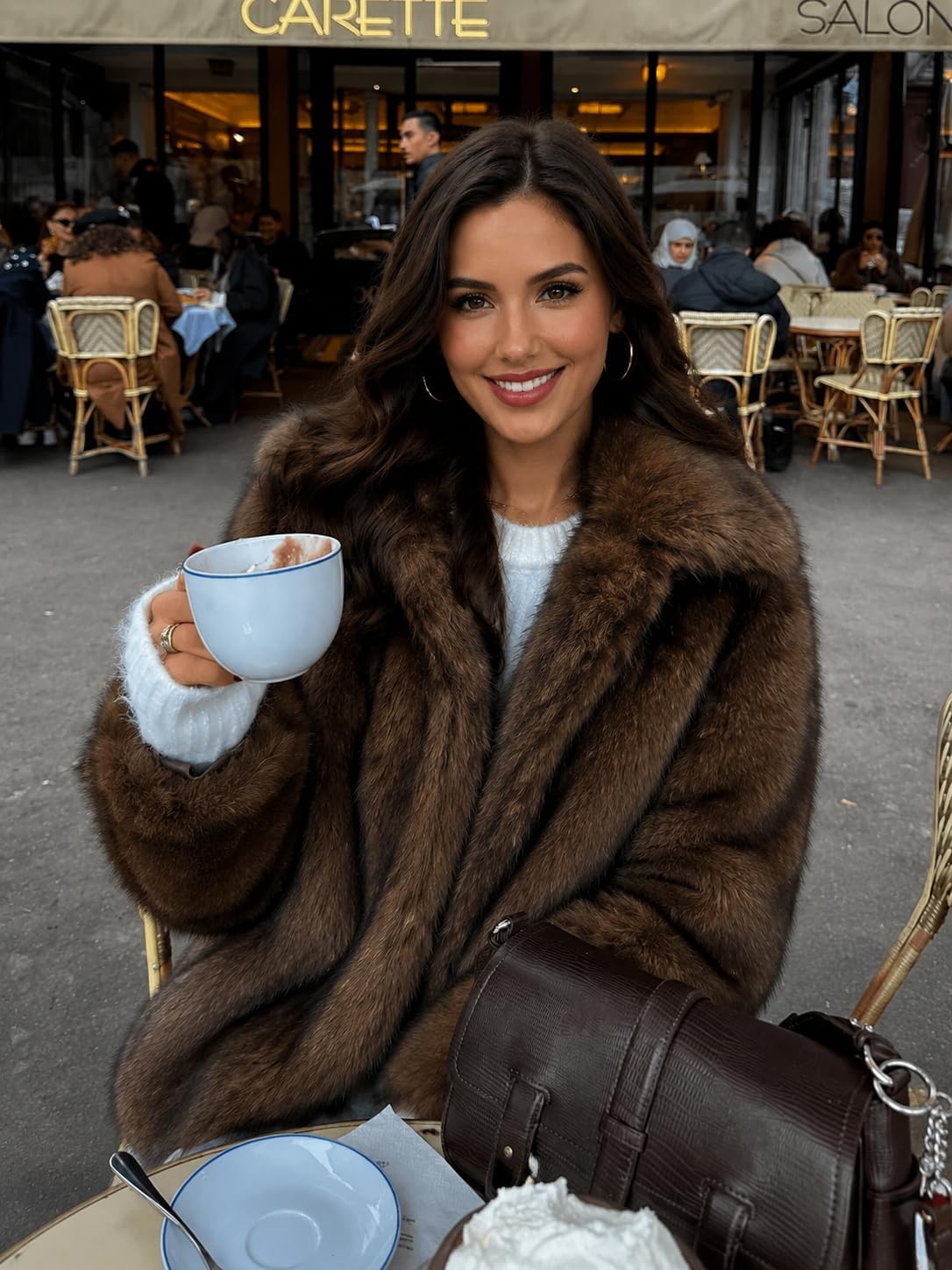 LOMON Faux Fur Coat Women Two-Tone Cropped Fluffy Jacket