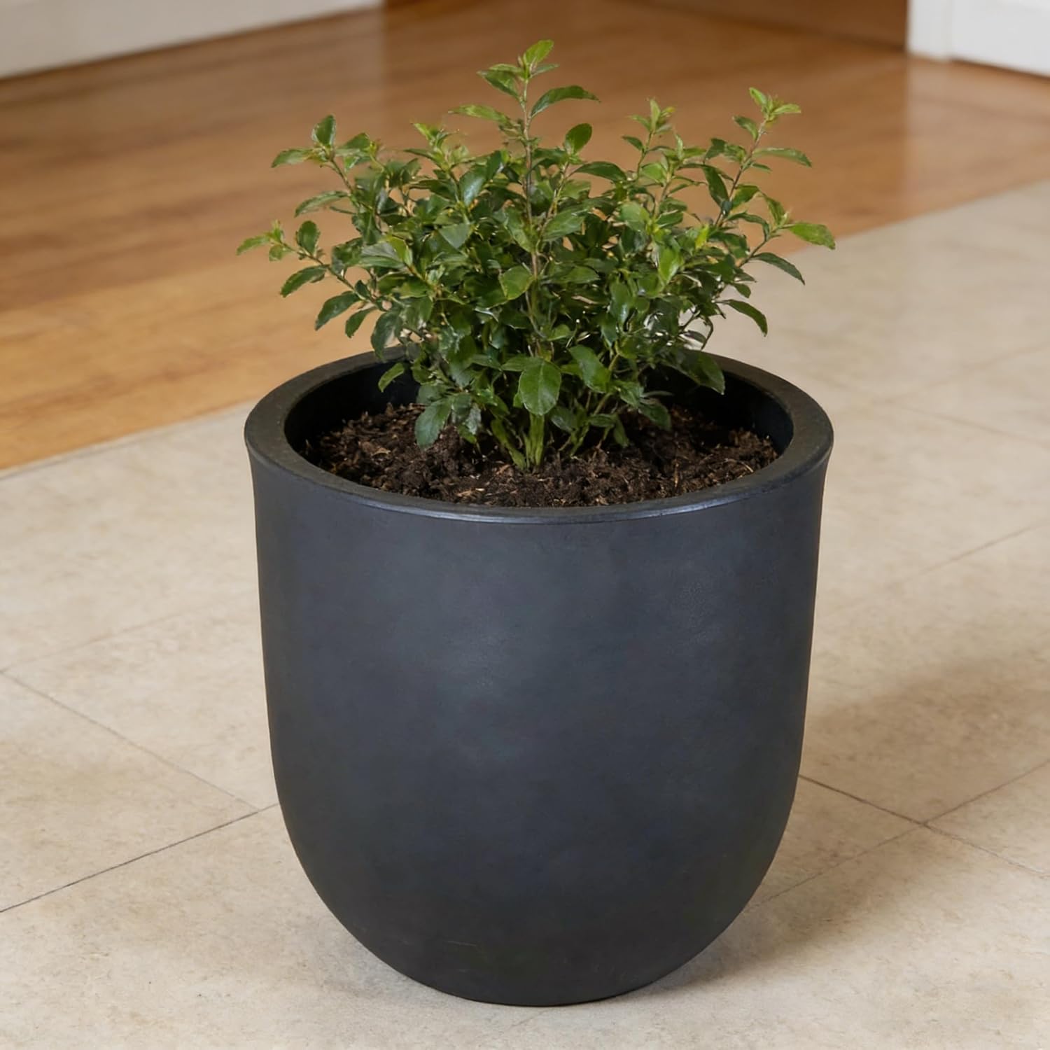 Matte Resin Planter, 18.1" Modern Minimalist Floor Plant Pot for Indoor & Outdoor Use, Black