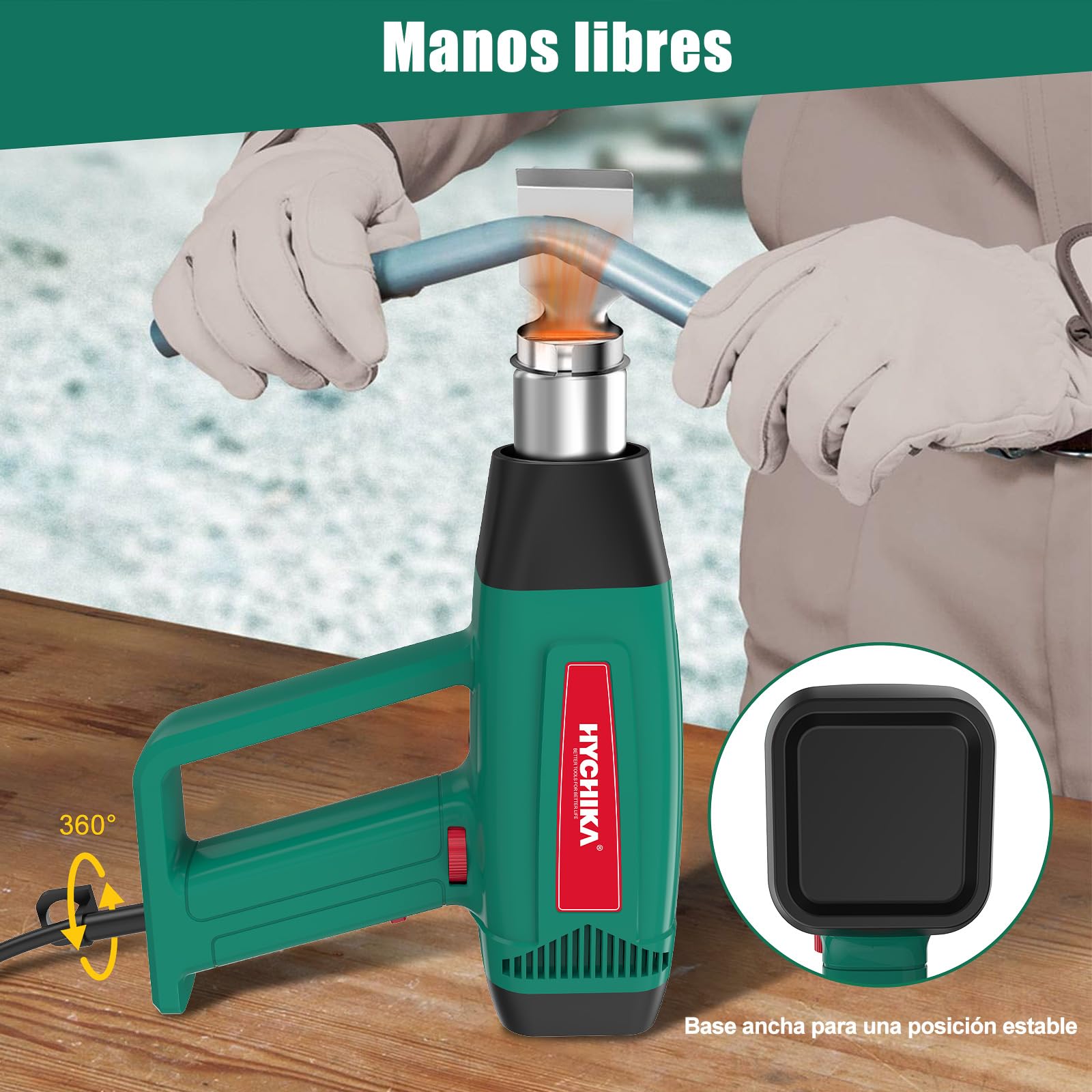 HYCHIKA Pistola de Calor Profesional, 60℃- 600℃ Temperatura Variable Continua, Motor de Cobre Puro de 1800W, Protección Contra Sobrecarga, 6 Boquillas para Decapar Pintura, Termorretráctil, etc