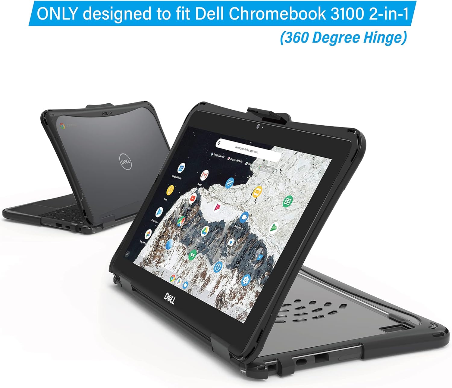 IBENZER Hexpact Case for Dell 2 in 1 Chromebook 3120 3110 3100 11 inch, Heavy Duty Snap on Rugged Protective Cover for K-12 Students, Education, Classrooms, Drop Tested, Black, DL3100-360