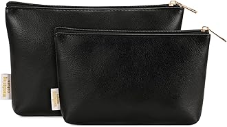 Wandering Nature Makeup Bag Small Cosmetic Bag for Purse 2 Pack Small Make Up Pouch Vegan Leather Cute Travel Pouch with Zipper for Women, Black